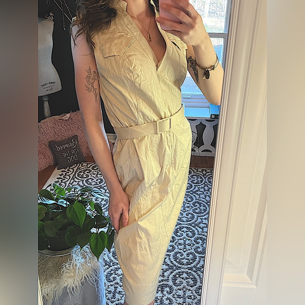 vintage beige patterned structured dress ✨